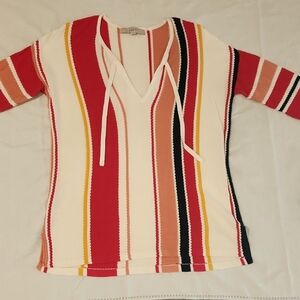 LOFT Multicolor Striped V-Neck Sweater Size Small